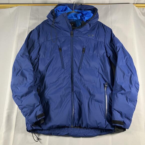 Oakley Jacket Mens Medium Blue Performance Fit Hooded Down Insulated Winter FA18 - Picture 1 of 16